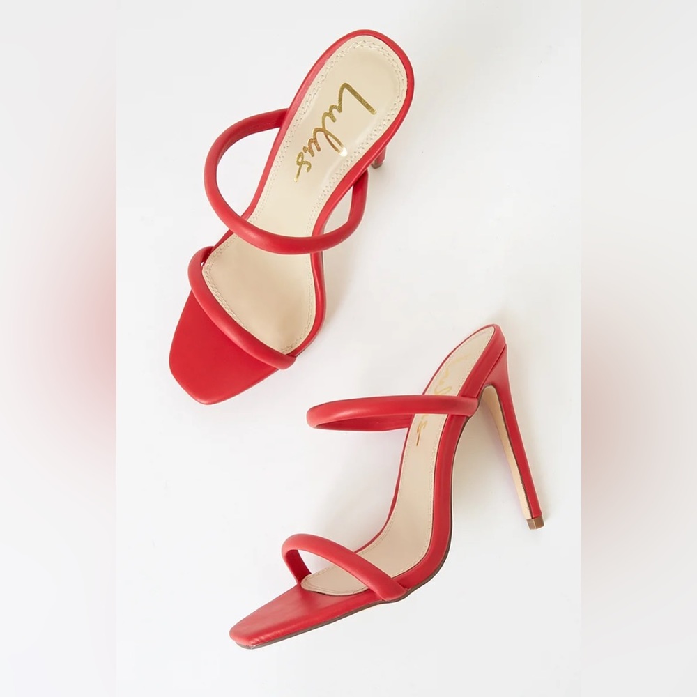 Theyaa Red Square-Toe High Heel Sandals